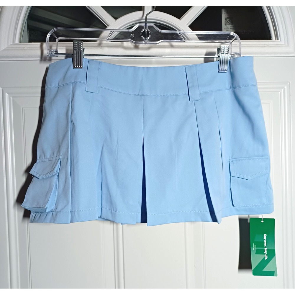 SHEIN EZwear Womens Blue Pleated High Rise Skort Pockets Size L Tennis Preppy